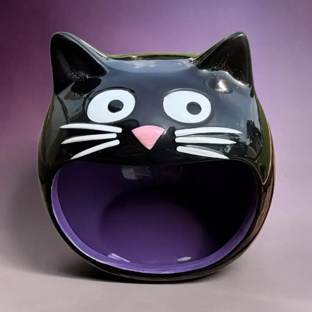 Halloween Ceramic Black Cat Candy Dish Or Sponge Holder Decor